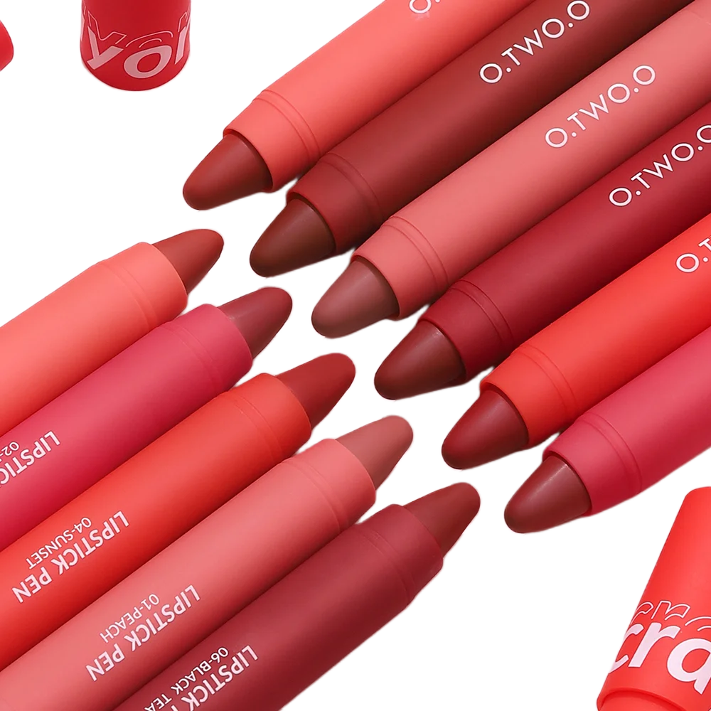 O.TWO.O 6pcs 6 Colors Lipstick Pencil Velvet Matte Finish Lip Liner Waterproof Long Lasting Sexy Lip Stick Pen Makeup