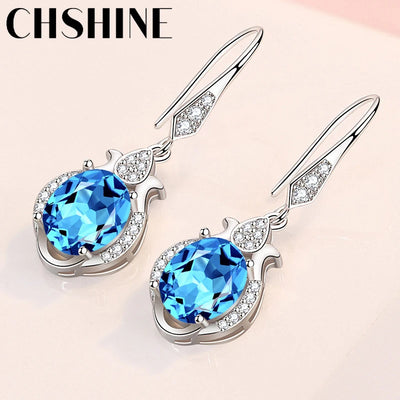 CHSHINE 925 Sterling Silver Water Drop Blue Zircon Earrings For Women Banquet Fashion Party Gift Jewelry