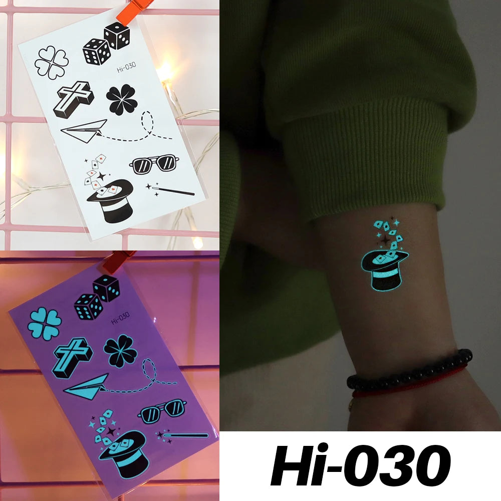 Blue Glowing Tattoo Sticker Luminous Deer Temporary Couple Tattoo Body Art Fluorescent Fake Tattoo For Men And Women 10.5x6CM