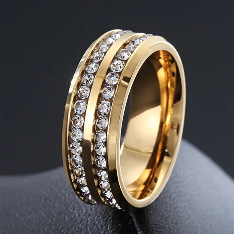 ZORCVENS New Fashion Gold Silver Color Stainless Steel Cubic Zirconia Finger Ring Fashion Jewelry Zircon Wedding Ring for Men