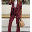 2025 New Leopard Print Two Piece Fashion Long Sleeve Lapel Collar Blazer Tops&Straight Pants Sets Women Slim Autumn Winter Suit