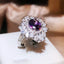 925 Silver New Model Amethyst Opening Ring Female Bling Bling Long Pillow Shape Deep Purple Zircon Full Diamond Ring Bridal Gift