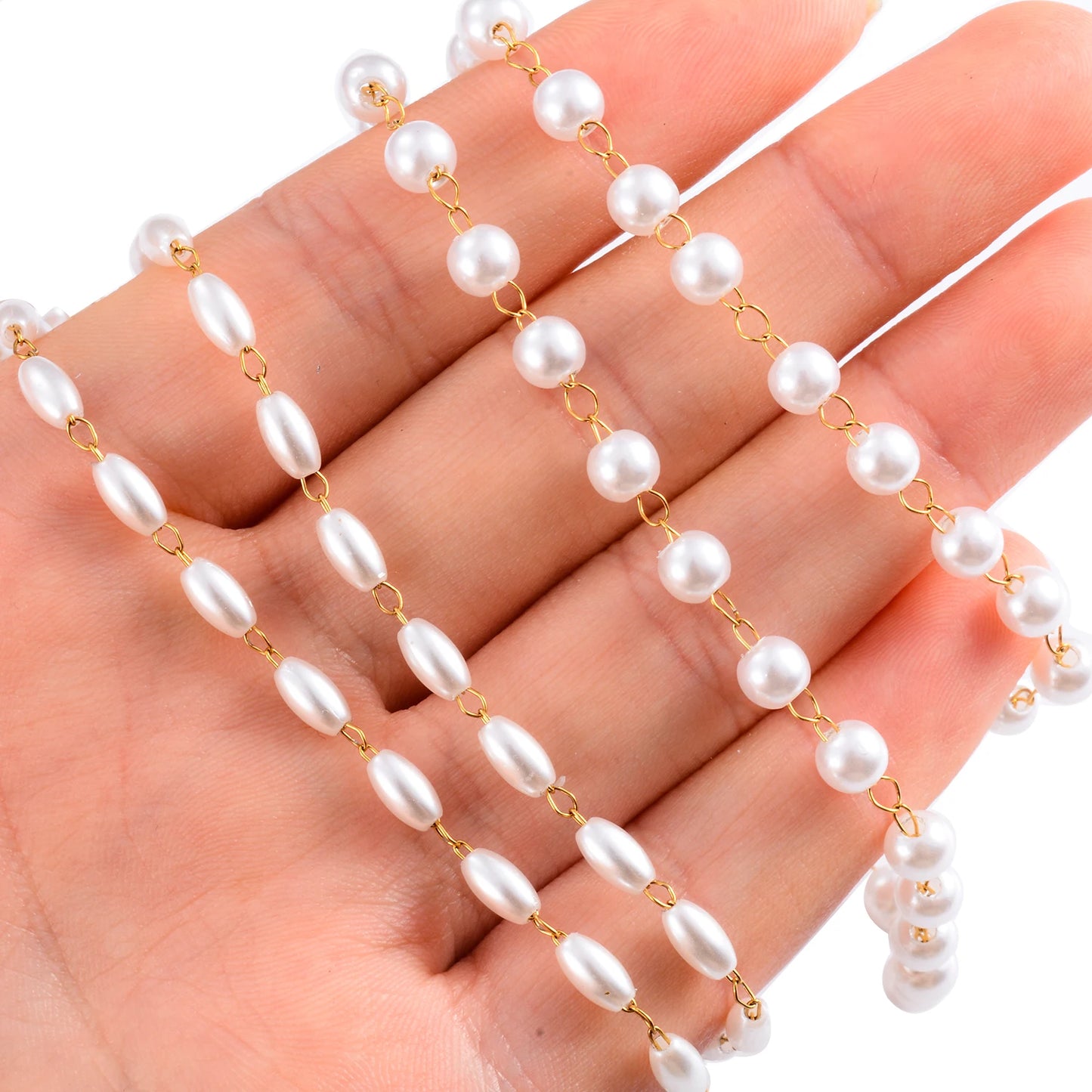 Gold Color Plated Stainless Steel Oval Pearl Bracelet Handmade Bead Chain Bracelet Waterproof For Women Fashion Jewelry