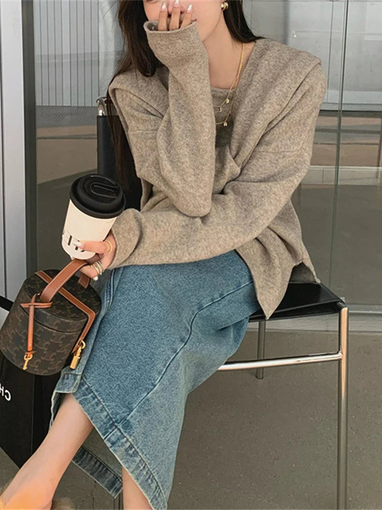 BZVW Winter New Pullover Sweater Women's Set Versatile Shawl Loose Wide Leg Knitting Shirt Three Sets Female Casual 25X3211