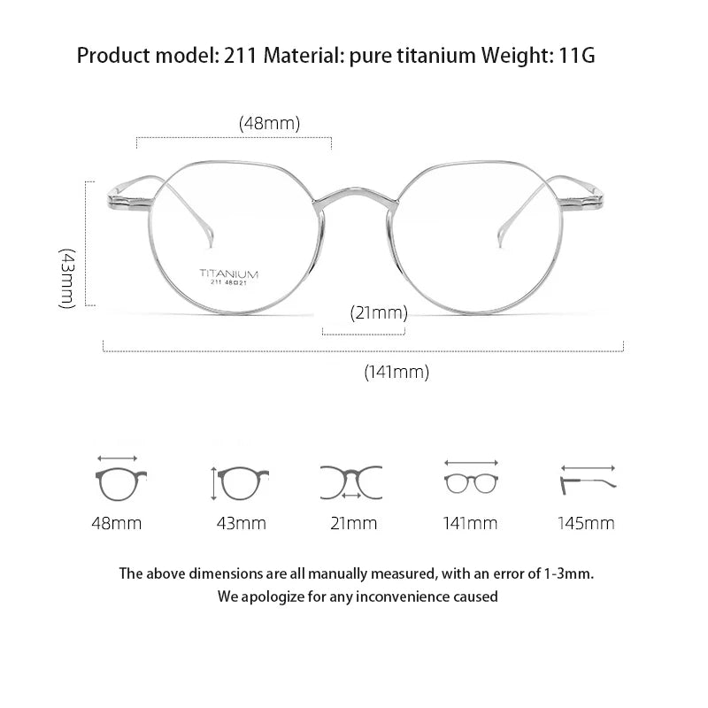 Fashion Retro Round Eyewear Ultra Light Pure Titanium Eyeglasses Optical Prescription Glasses Frame Man And Woman Eyeglasses 211