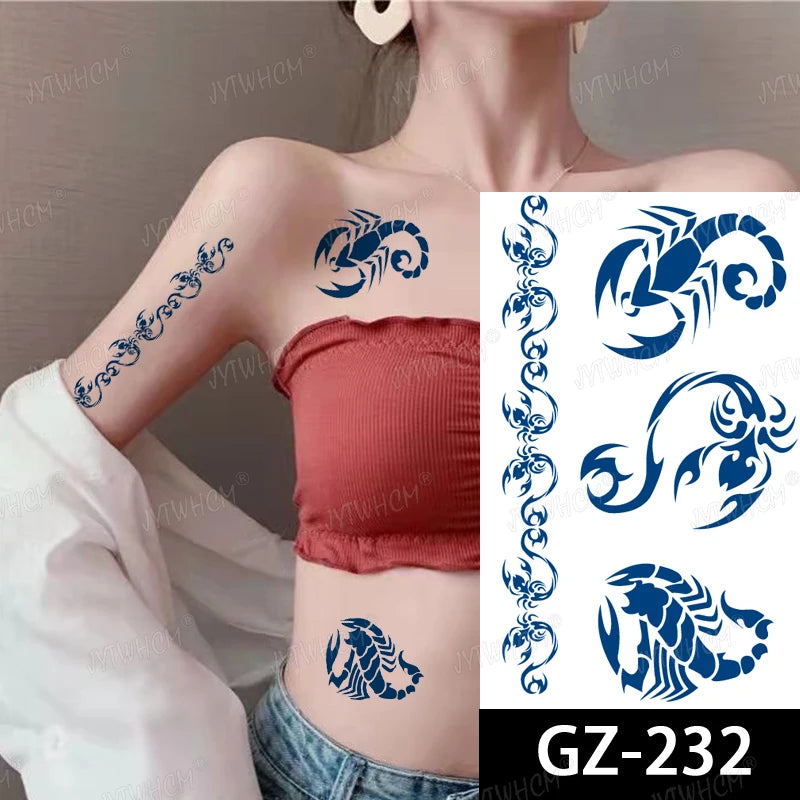 Juice Lasting Tattoo Waterproof Semi-permanent Sticker Scorpion Chest Star Symbol Intimate Tattoo Men Flash Transfer Fake Tattos