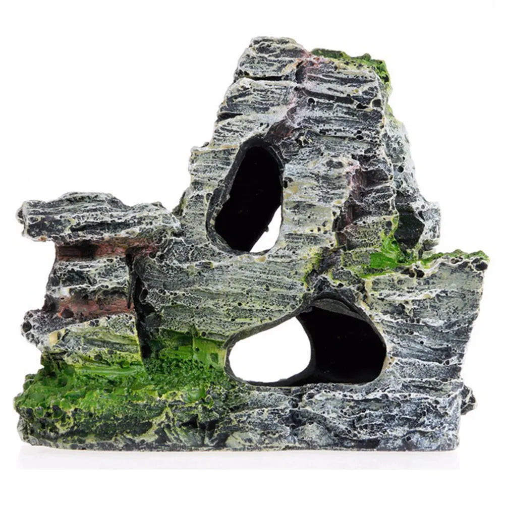 Artificial Moss Hiding Cave Mountain View Underwater Fish Tank Ornament Landscaping Craft Living Room Resin Aquarium Rockery