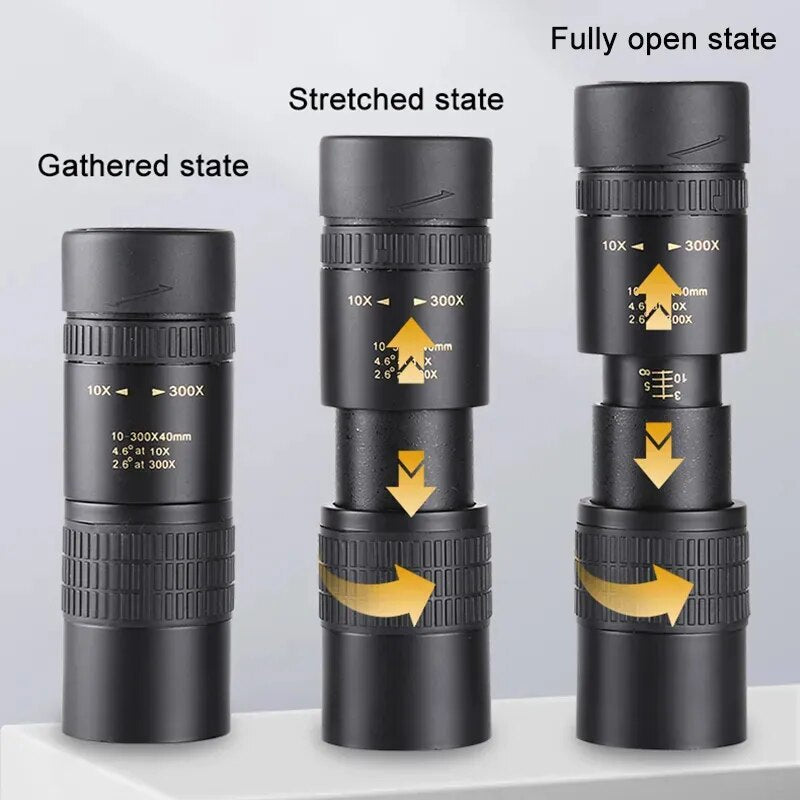 10-300X40 Zoom Len Spin Monoculars Mini Long Range Spyglass Telescope HD Outdoor Mobile Phone Photo Night Vision for Hunting