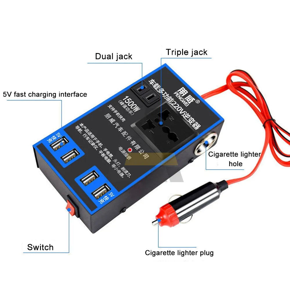 1500W Car Power Inverter Portable 12V 24V To 220V USB Auto 4 Ports With Socket Inverter Fast Charging Universial Adapter Inverte