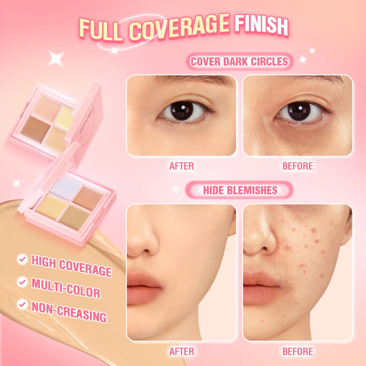 PINKFLASH Matte Flawless Face Concealer Palette Waterproof Lightweight Full Coverage Moisturizing Contour Makeup Cosmetics