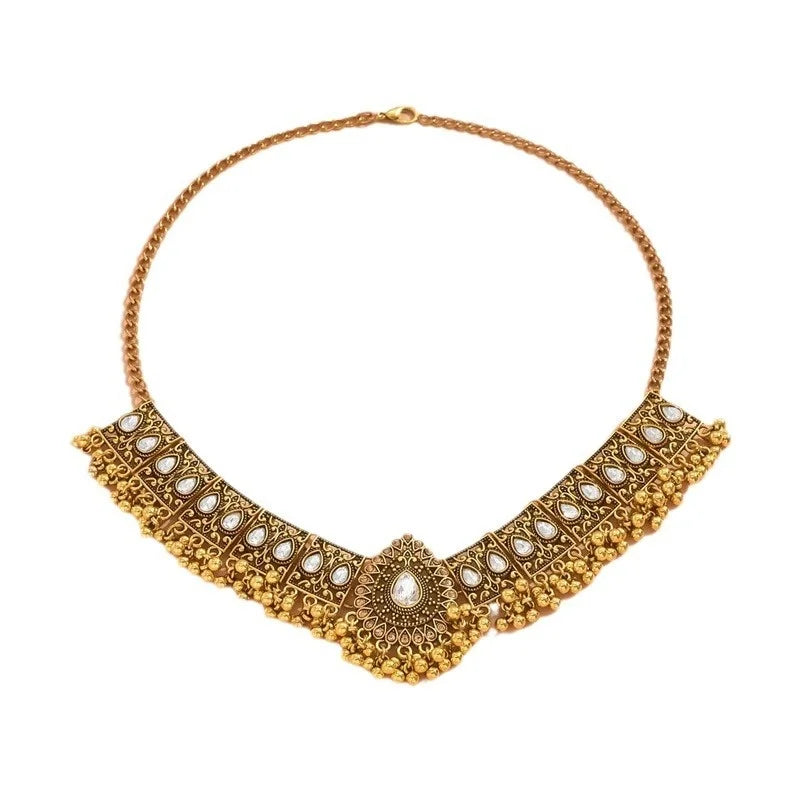 New Fashion Indian Bollywood Traditional Crystal Wedding Temple Choker Necklace Earrings Jewelry Set