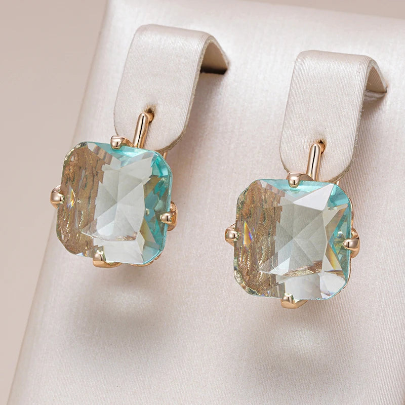 Wbmqda Big Square Light Green Stone Drop Earrings For Women 585 Rose Gold Color Fashion Zircon Jewelry Accessories