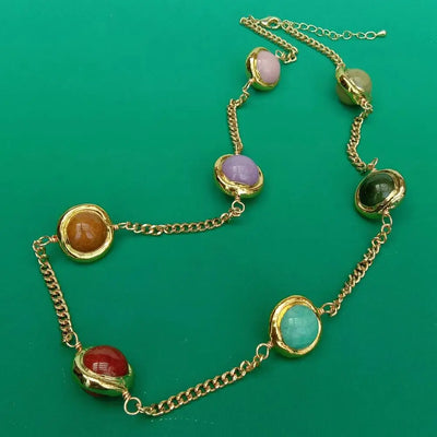 Y·YING Multi Color Jade Gold Plated Chain Station Necklace  Women Jewelry Gift