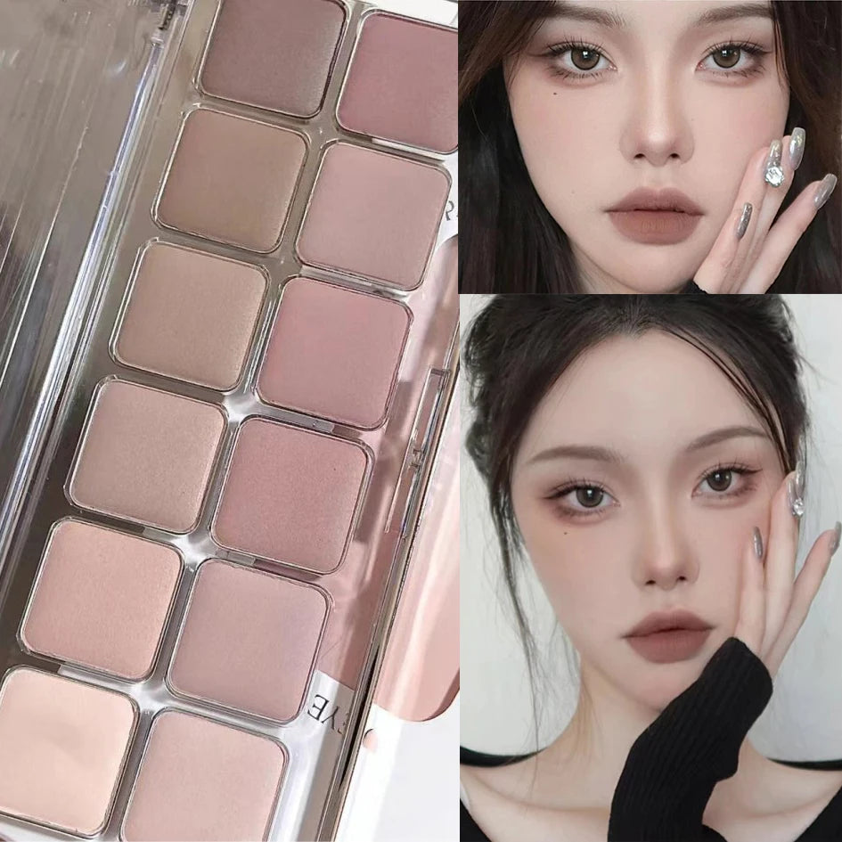 New 12-Color Eye Shadow Palette Low Saturation Full Matte Korean Eye Makeup Grey Rose Long Lasting Nude Earth Color Eye Pigment