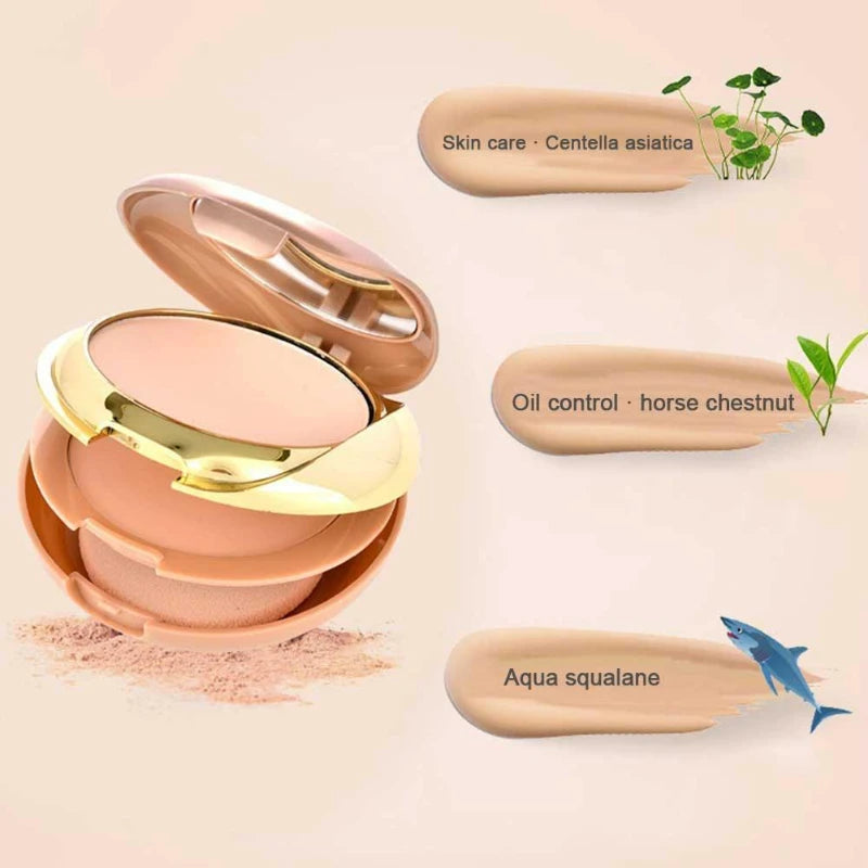 Nature Full Coverage Face Powder Long Lasting Waterproof Powder Face Up New Make Tools Compact Pressed Foundation double Layer