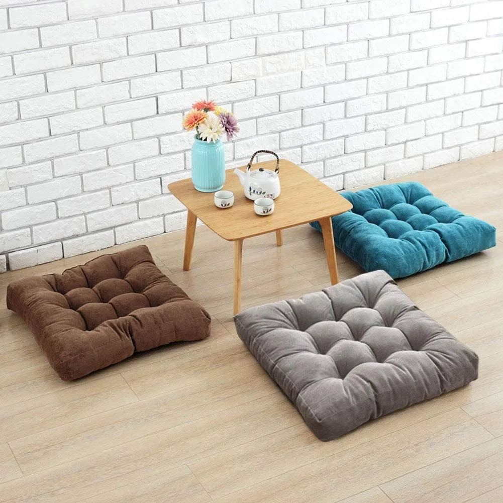 Inyahome Thicken Floor Pillows Seating for Adults Large Solid Square Seat Cushion Pad for Office Dining Chair Soft Pouf Corduroy