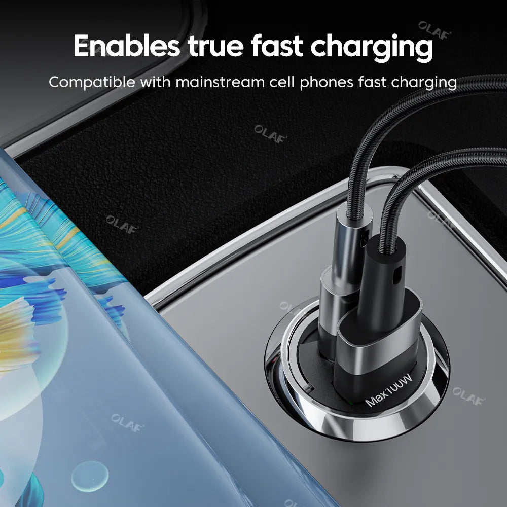 100W USB Car Charger Lighter Fast Charging for iPhone QC3.0 Mini PD USB Type C Car Phone Charger for Xiaomi Samsung Huawei