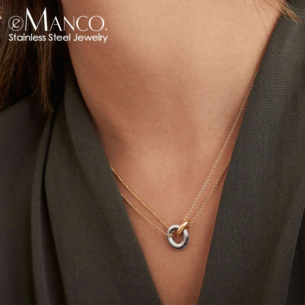 eManco Stainless Steel Two-tone Pendant Women's Short Necklace Popular Fashion Holiday Party Gift Jewelry