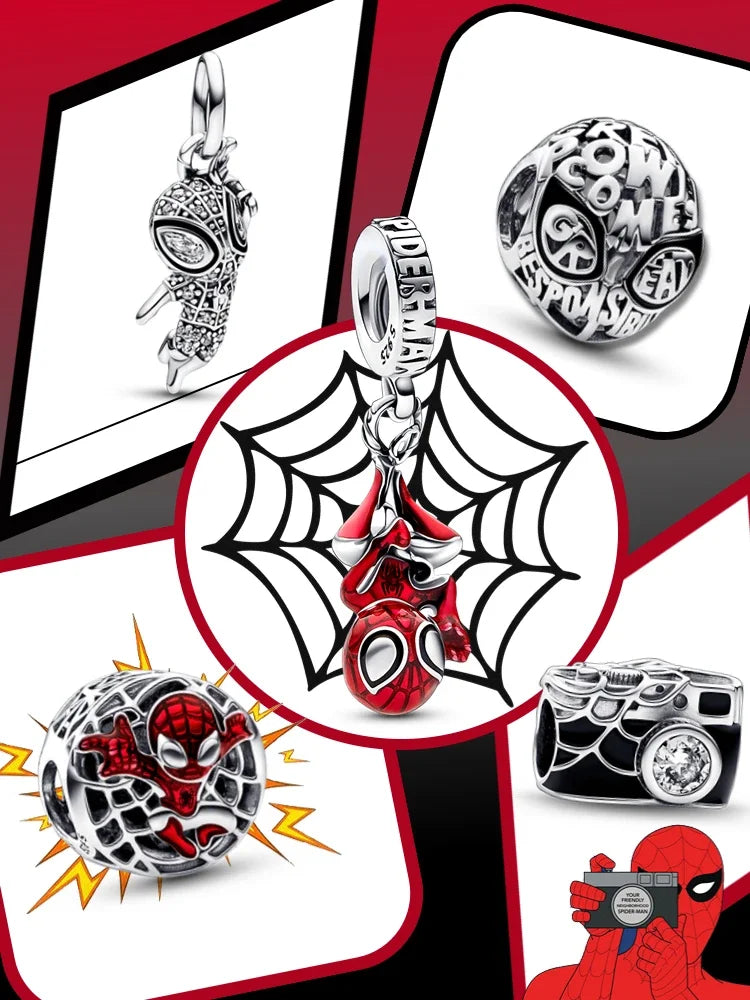 New 2022 Disney Spider Man Charm Beads Fit Pandora Charm 925 Original Bracelet Women 925 Sterling Silver Pendant Bead Jewelry