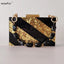 Solid Black Gold Glitter Striped Acrylic Women Beach Small Purse And Handbag Holiday Wedding Wallet Flap Mini Beaded Lady Bags