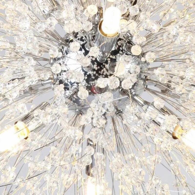 Dandelion Crystal Chandelier Lighting Modern Silver LED Pendant Lamp Dining Room Decor Ceiling Lustre Bedroom Suspension Lampara