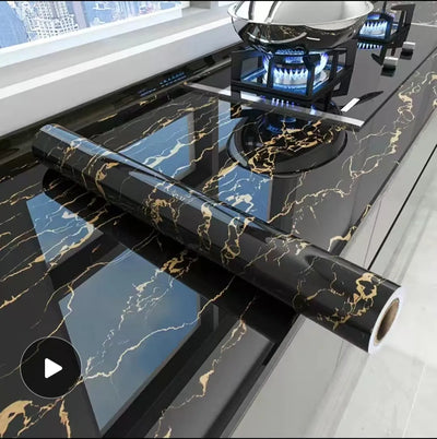 6M Vinyl Oil Proof Marble Wallpaper for Kitchen Countertop Cabinet Shelf