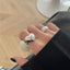 Sweet Silver Color Trend Creative New Love Heart Shaped Gold Ring Light Luxury Metallic Texture Girls Jewelry Couple