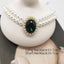 Classic Green Rhinestone Pearl Necklace Earrings For Women Lady Vintage Luxury Jewelry Wedding Party Pendant Collar Chokers