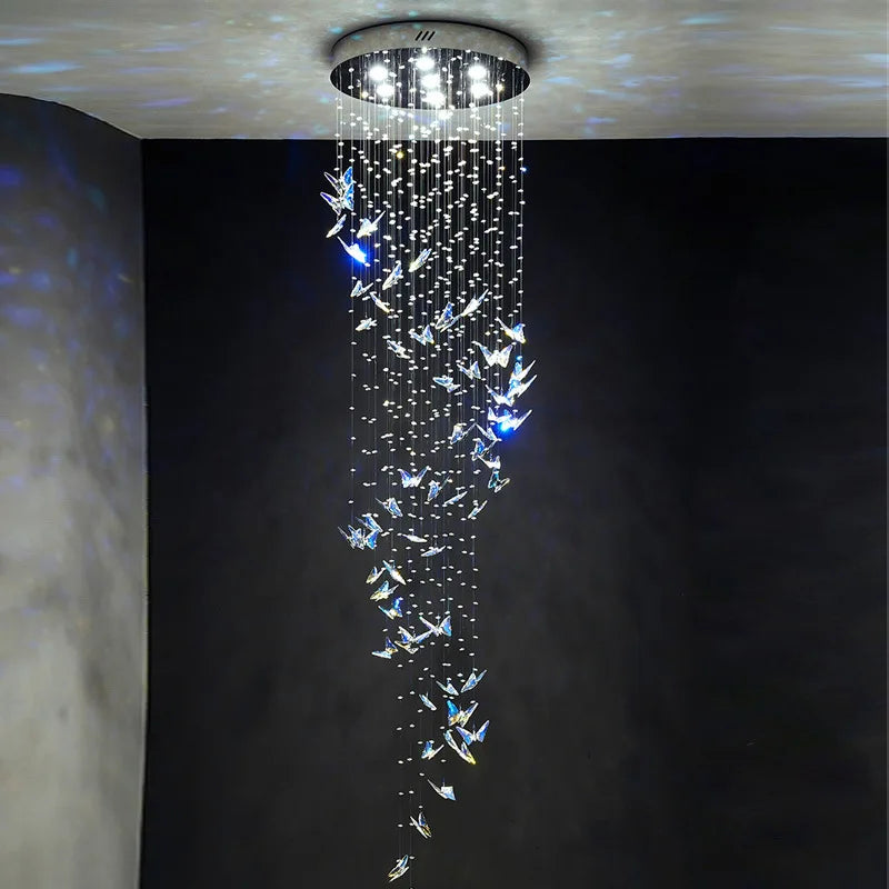 Spiral Design Modern Crystal Chandelier Staircase Lighting Flower Cristal Hanglamp Living Room Decoration Hotel Lobby Lighting