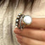 Huitan Vintage Imitation Pearl Women Rings Two Tone Metal Accessories Antique Color Versatile Y2K Girl Finger Ring Party Jewelry