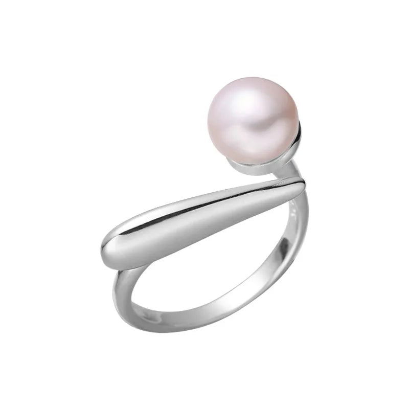 BF CLUB 925 Sterling Silver Ring For Women Pearl Simple Open Vintage Handmade Ring Allergy For Party Birthday Gift