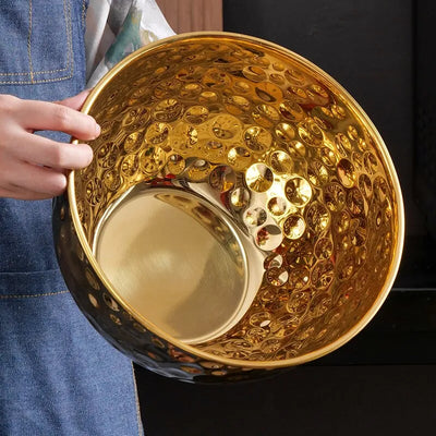 Gold Stainless Steel Hammer Point Fruit Bowl Salad Plate Egg Pot Thickened Baking Mixing Cooking Bowl Creative Decoration