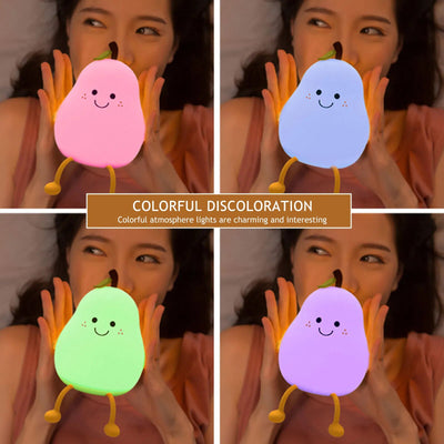 LED Pear Shape Touch Lamp Rechargeable Silicone Night Light Colorful Dimming Bedside Table Light for Kid Gift Bedroom Decoration