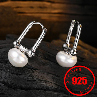 Stamp 925 Sterling Silver Simple Women Earrings With Pearl Aesthetic Vintage Smooth Korean Trendy Fine Jewelry