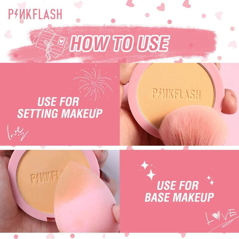 PINKFLASH Matte Pressed Powder Palette Long-lasting Oil Control Moisturizing Full Coverage Face Makeup Setting Powder Cosmetics