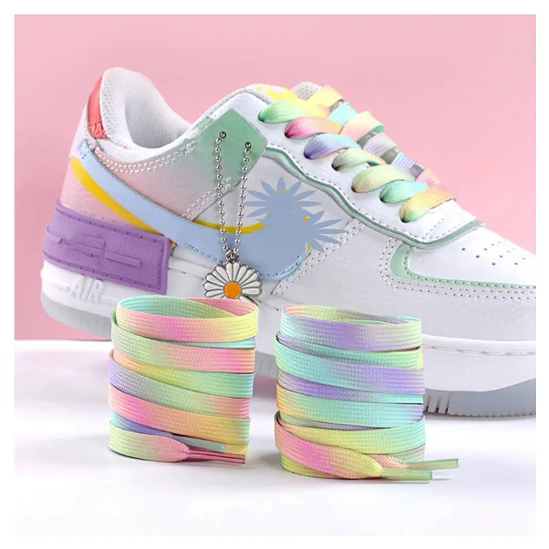 Fashion Flats Laces Rainbow Shoelaces for Sneaker Casual Canvas Shoe laces Shoes accessories Colorful Print Gradient Shoelace