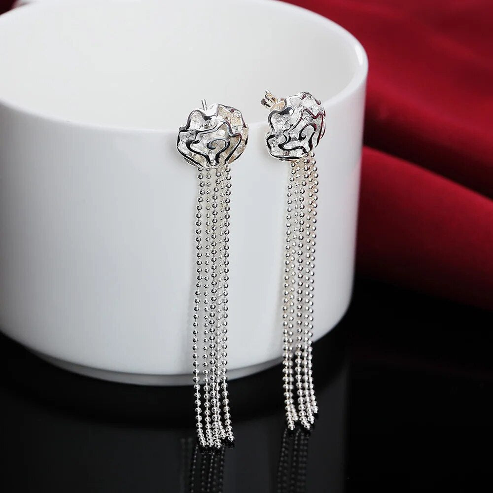 New romantic Rose flower 925 Sterling Silver rings Bracelets necklaces stud earrings Jewelry set for women Fashion Party gifts