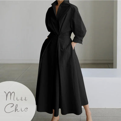 S-5XL Korean Fashion Long Sleeve Shirt Dress Chic Turndown Neck Ruched Maxi Dress Women 2022 Autumn Winter Clothes Streetwear