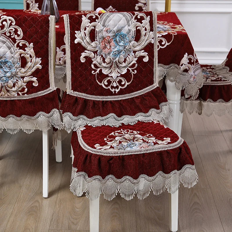 Luxury European Light Chair Cushion Cover Tablecloth Dining Chair Cushion Table Cover Home Spandex Chair Cover Jacquard Red 1pcs