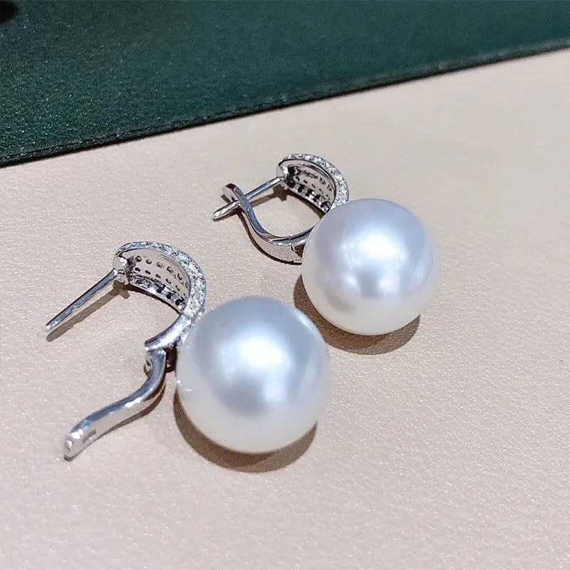 Huitan Silver Color Simulated Pearl Earrings for Women Temperament Sweet Girls Ear Accessories Wedding Party Elegant Jewelry