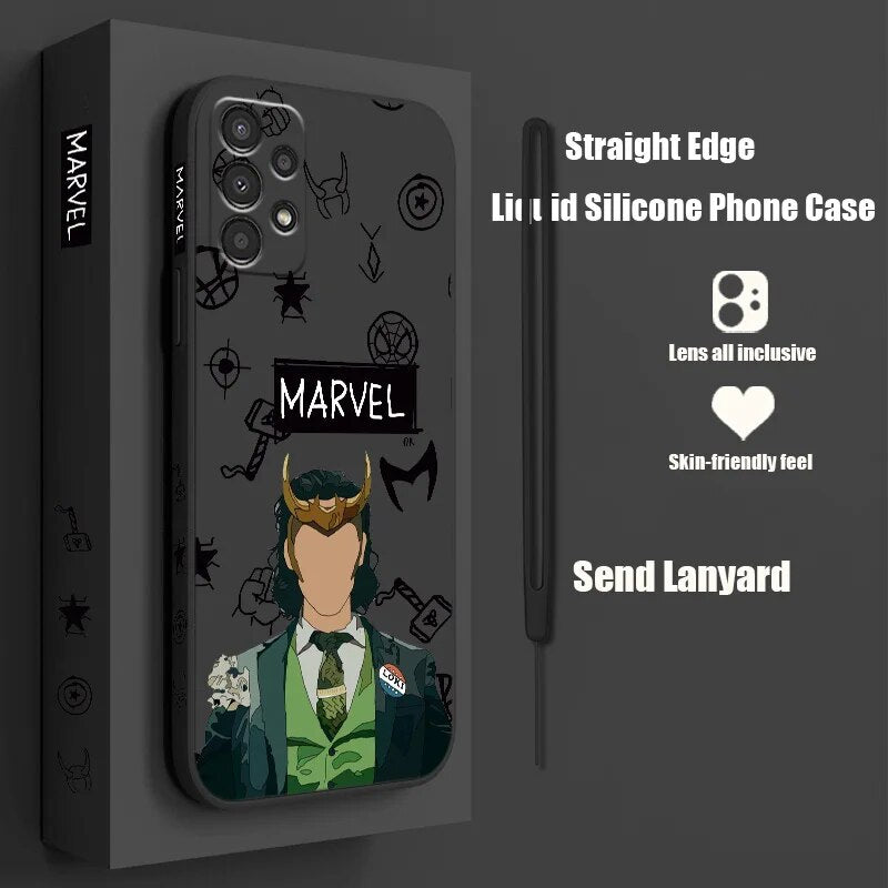 Marvel Loki Captain America For Samsung A73 A72 A54 A53 A52 A42 A34 A33 A32 A23 A22 A14 A13 A12 Liquid Left Rope Phone Case