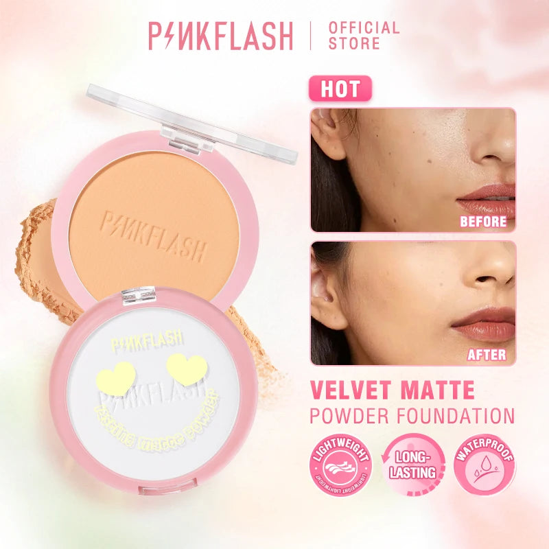 PINKFLASH Matte Pressed Powder Palette Long-lasting Oil Control Moisturizing Full Coverage Face Makeup Setting Powder Cosmetics