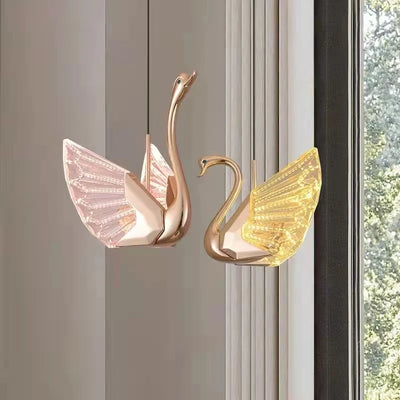 Hongcui Nordic Pendant Lamp Creative Gold LED Linear Swan Chandelier Light for Decor Home Dining Room Bedroom Fixtures