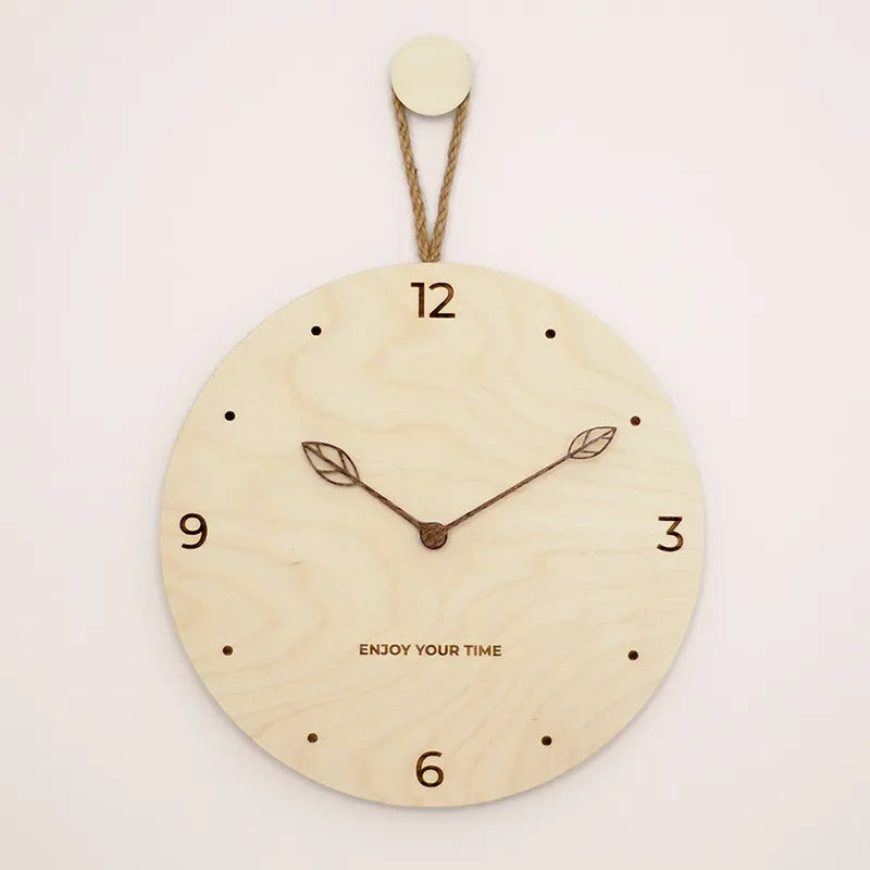 Nordic Simple Wooden Hemp Rope Wall Clock Living Room Home Clock Silent Clock Fashion Japanese Modern Creative Clock