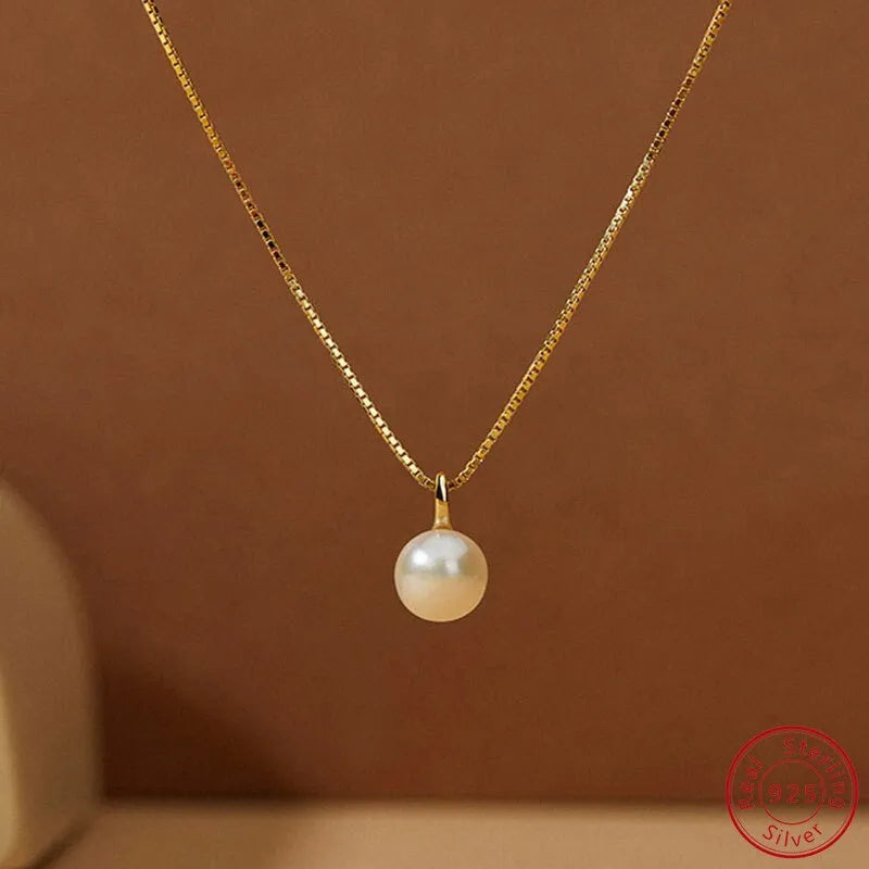 925 Sterling Silver Light Luxury 18k Gold Plating Shell Imitation Pearl Pendant Necklace Women Fashion Clavicle Chain Jewelry