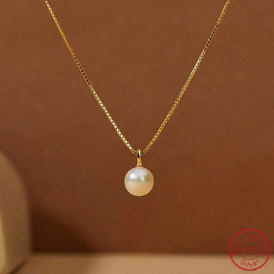 925 Sterling Silver Light Luxury 18k Gold Plating Shell Imitation Pearl Pendant Necklace Women Fashion Clavicle Chain Jewelry