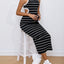 Women's Fashion Athleisure Style Knitted Black And White Striped Crew Neck Hollow-out Long Dress