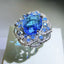 Hot Selling Simulation Sea Blue Topaz Color Treasure Opening Ring Female 925 Stamp Fashion Big Flower Ring Party Wedding Gift