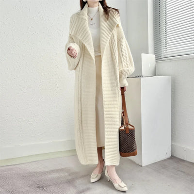 Coat Women Warm Long Knitted Cardigan Loose French Retro Trendy Turn Down Collar Autumn Winter Lazy Style Thick Sweater Jackets