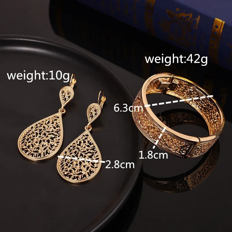 European American Fashion Women's Tassel Simple Japanese And Korean Temperament Retro Oval Earrings Hollowed Out Bracelet Suit